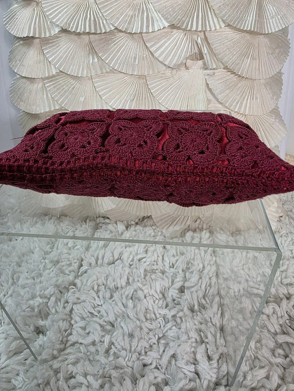 Eternal Thread Crochet Clutch/Makeup Bag in Burgundy/Red